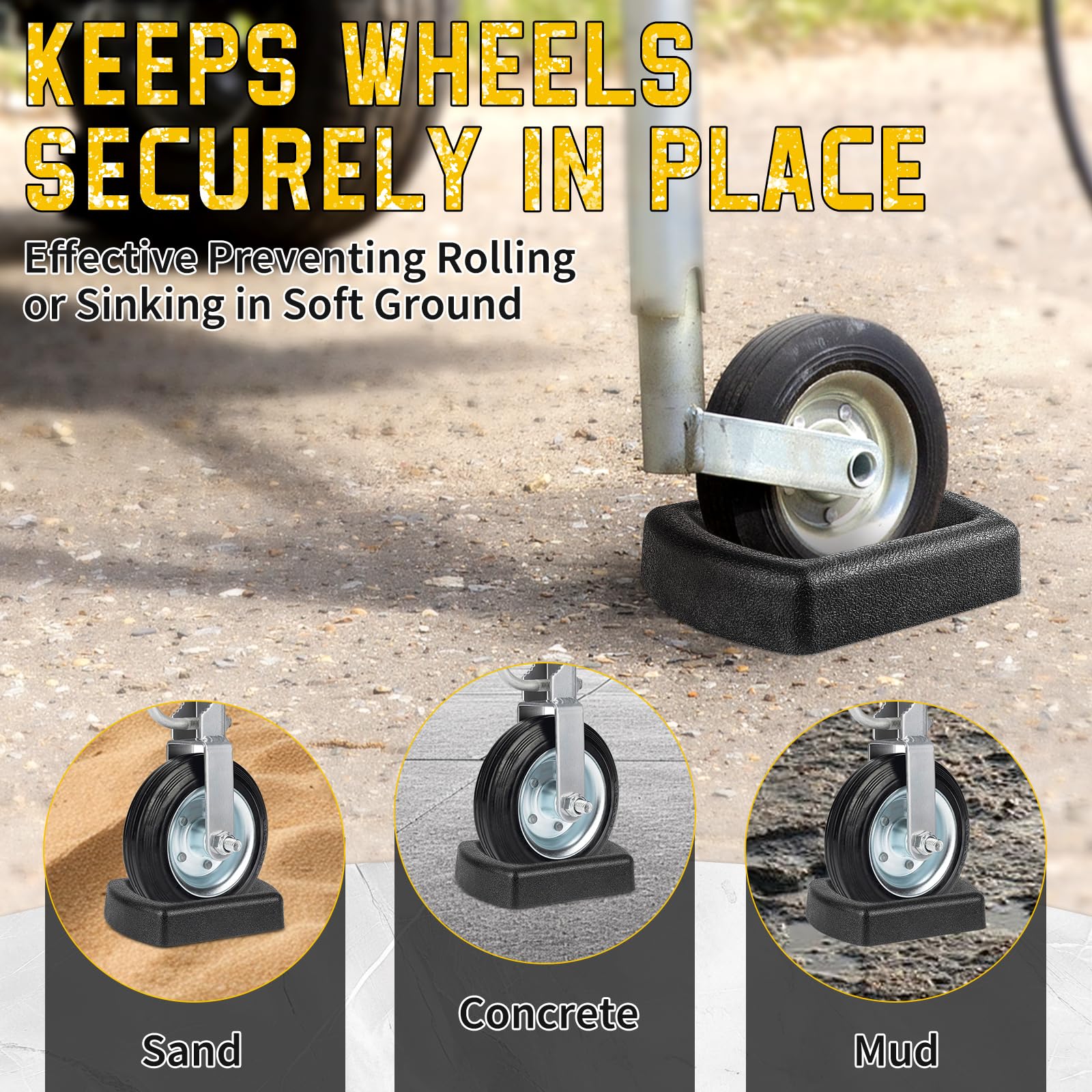 Liqmeivre grooved wheel chock cushions vibration for steady RV or boat setups.