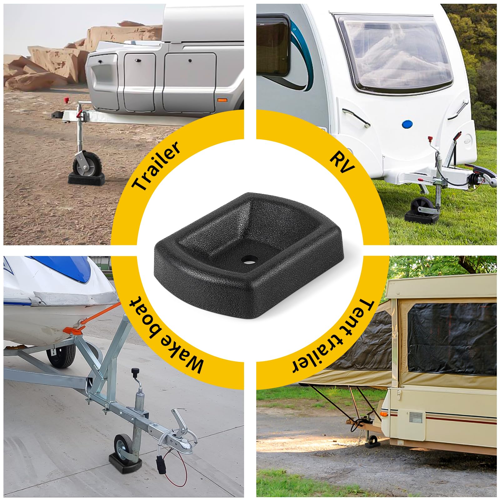 Liqmeivre trailer jack wheel stabilizer helps prevent sinking on soft ground.