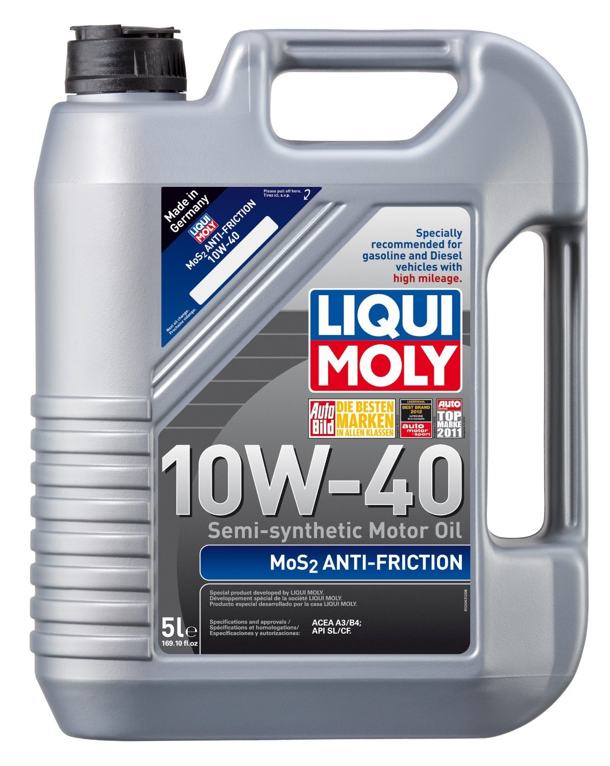 Liqui Moly MoS2 10W-40 oil pack of four 1L bottles for year-round protection.