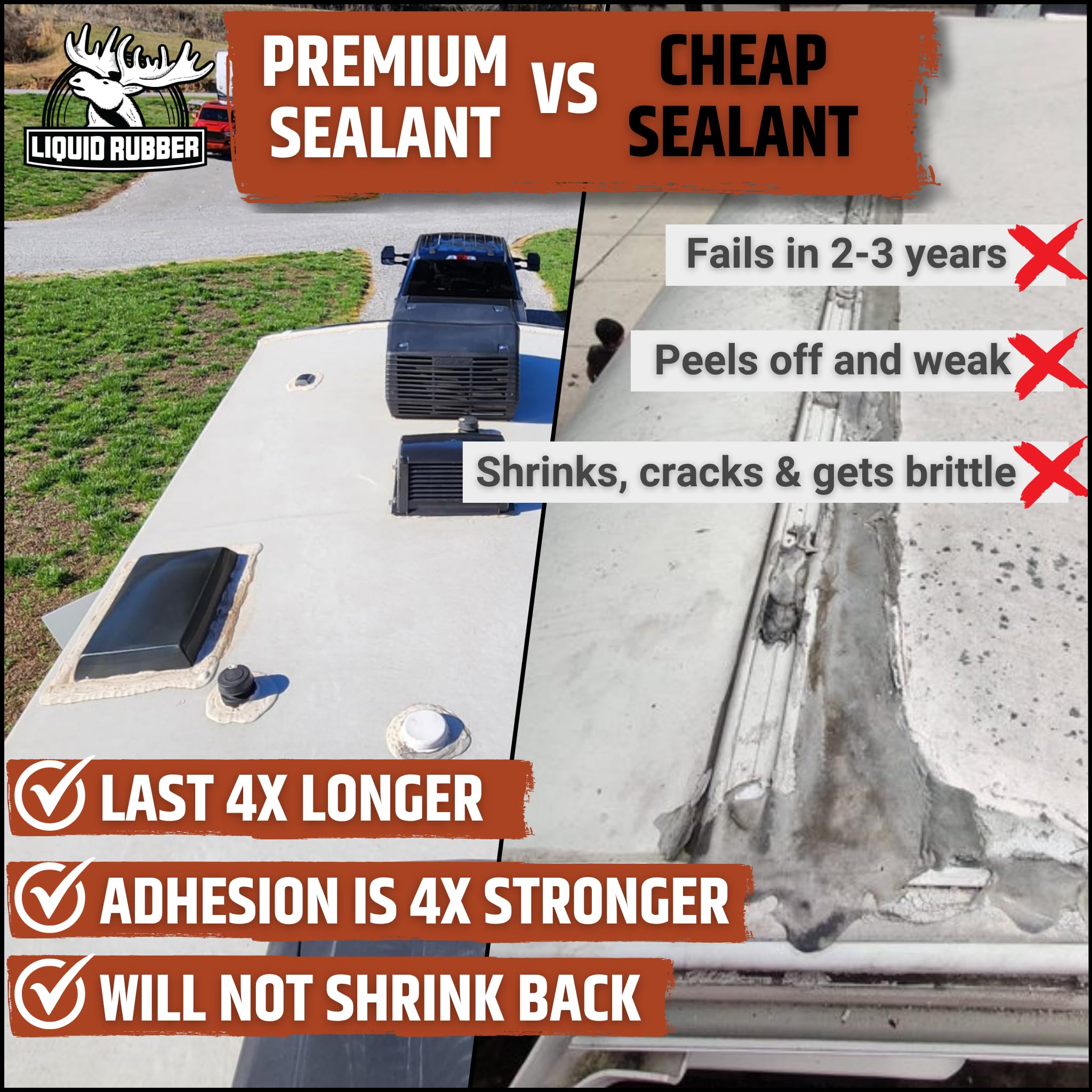 Liquid Rubber RV lap sealant seals an RV AC unit on the roof.