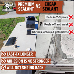 Liquid Rubber RV lap sealant seals an RV AC unit on the roof.