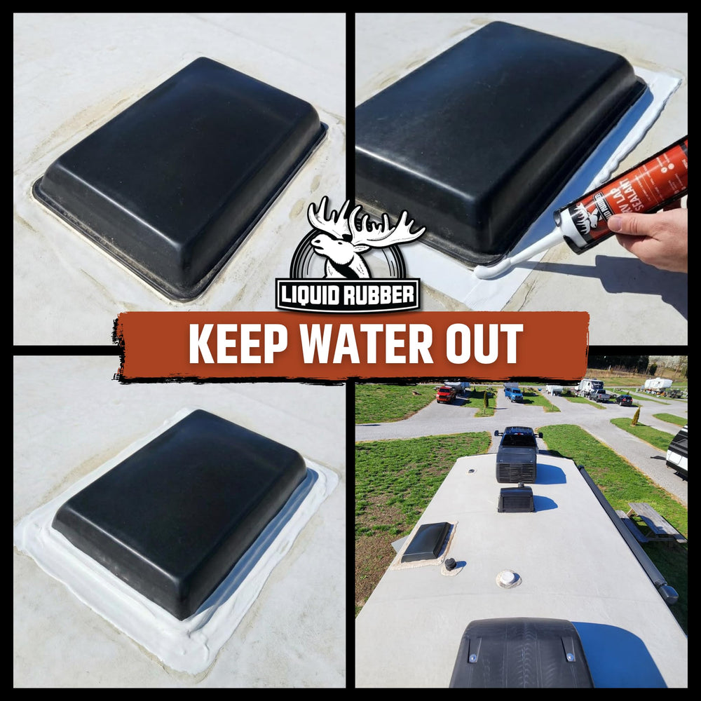 Liquid Rubber RV lap sealant seals roof seams to prevent leaks.