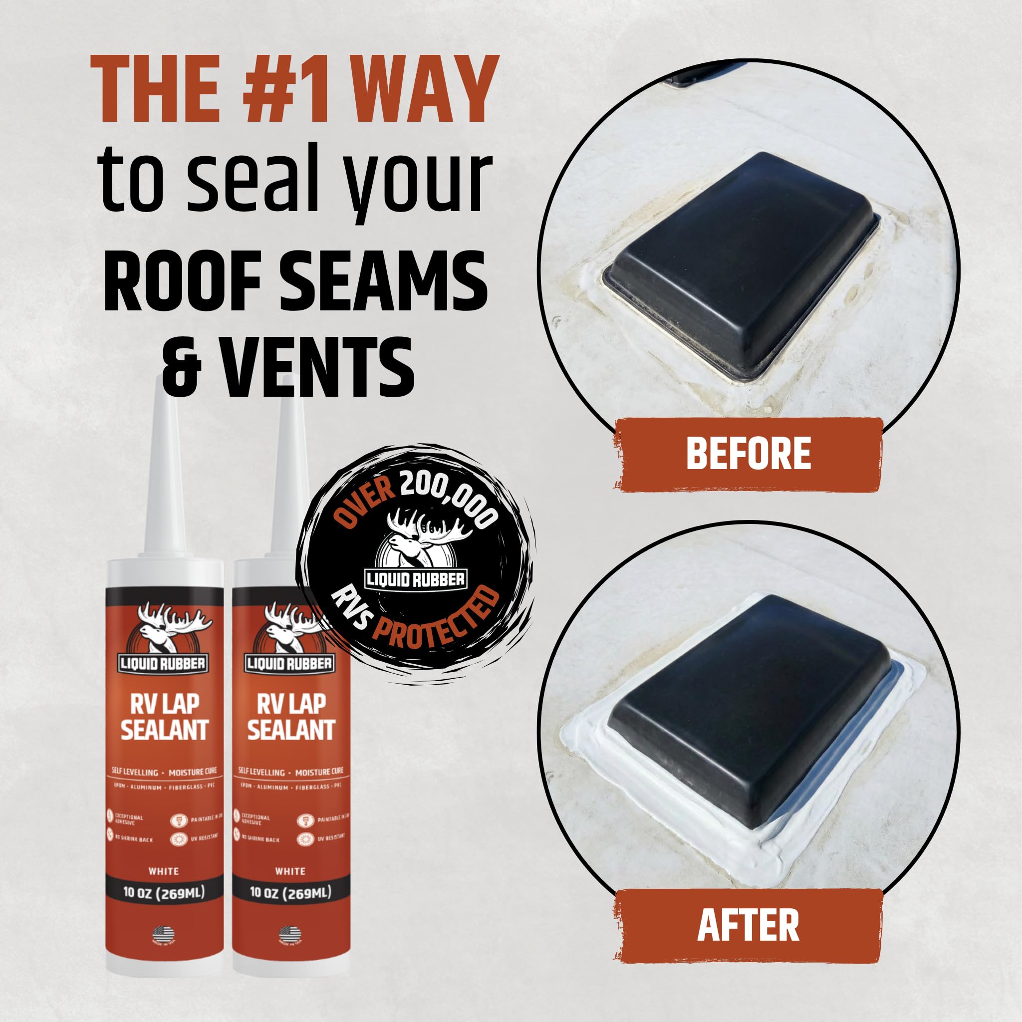 Liquid Rubber RV lap sealant seals vents and skylights for a watertight roof.
