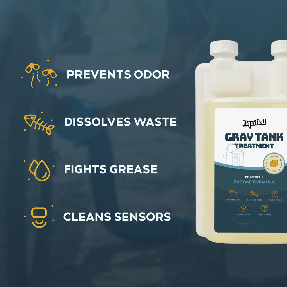 Bathroom tank image shows hair and soap scum being broken down.