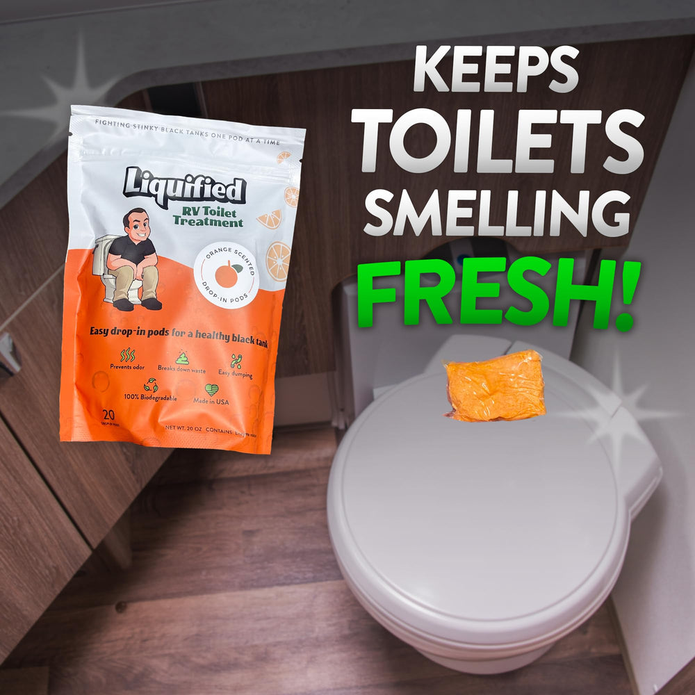 Liquified RV Toilet Treatment made in USA Elkhart supports quality and RV community.