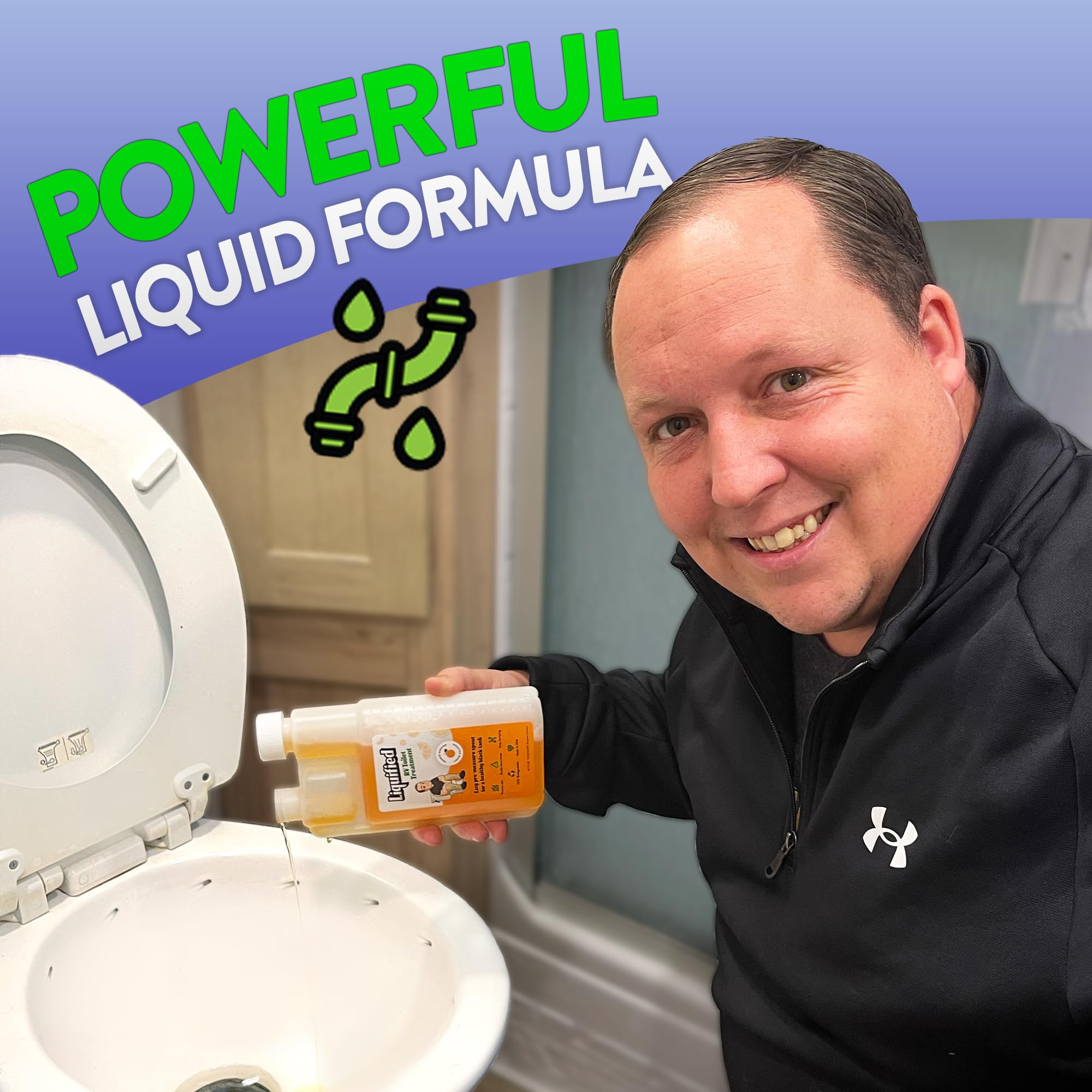 Liquified RV Toilet Treatment made-in-usa badge highlighting US production
