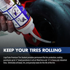LiquiTube puncture sealing being applied to a trailer tire.