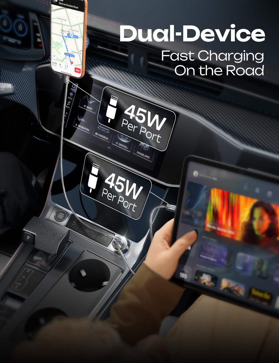 LISEN 27W USB-C to Lightning cable included for iPhone charging
