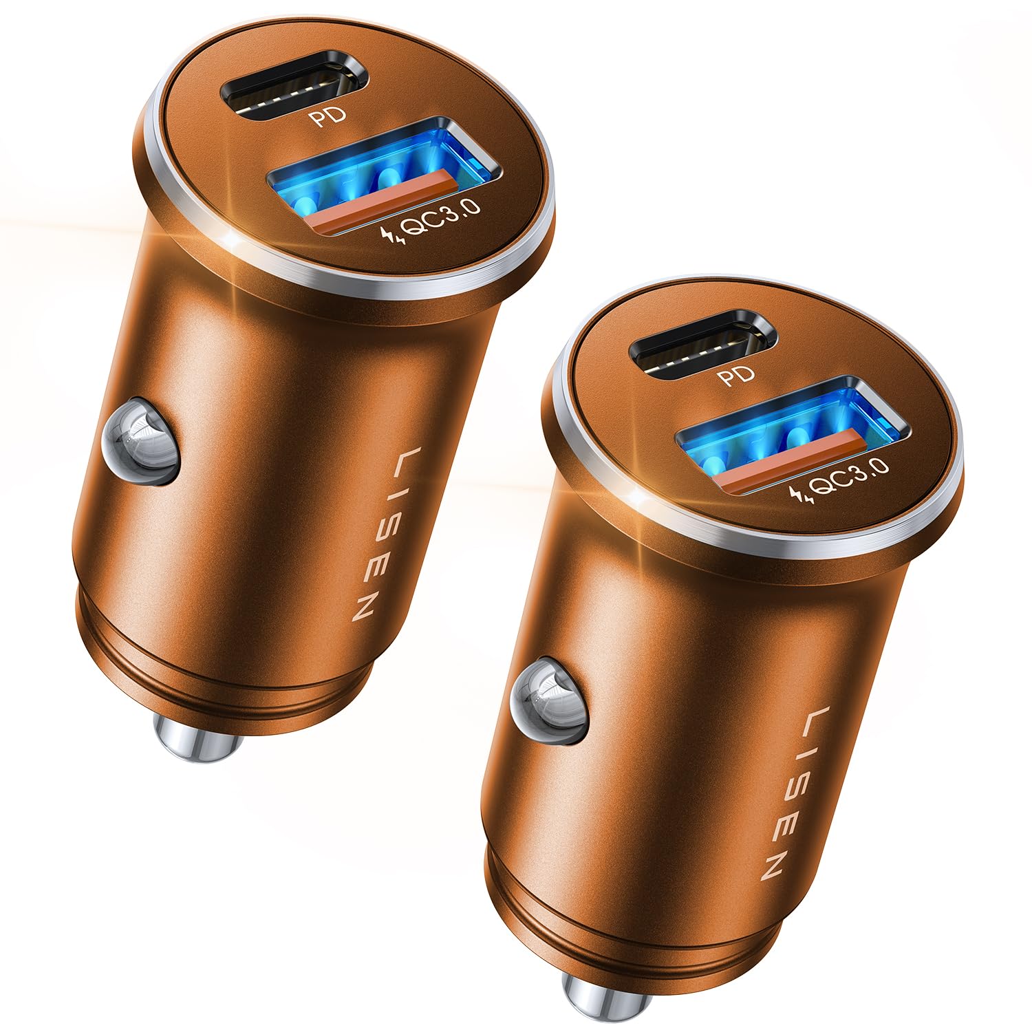 LISEN 54W USB-C car charger with dual ports for fast charging on the road.