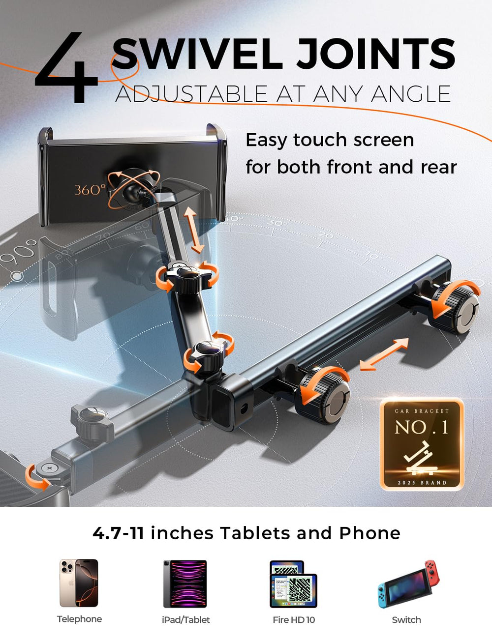 LISEN backseat entertainment system securely holds a tablet during bumpy drives.