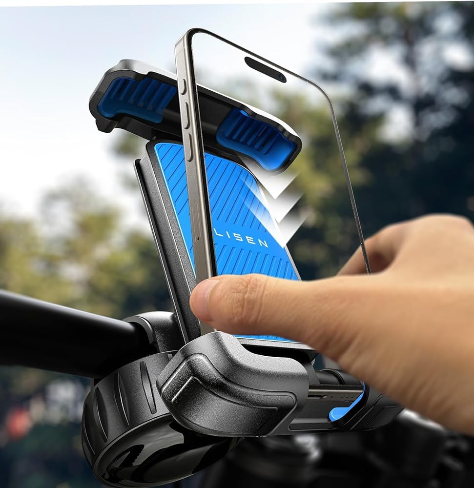 LISEN bicycle phone mount on handlebar keeps phone secure during bumpy rides.