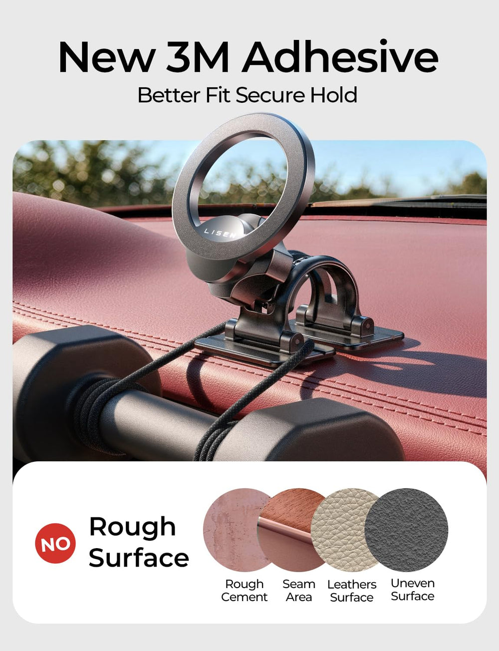 LISEN mounted on a car dashboard showing neat placement and visibility