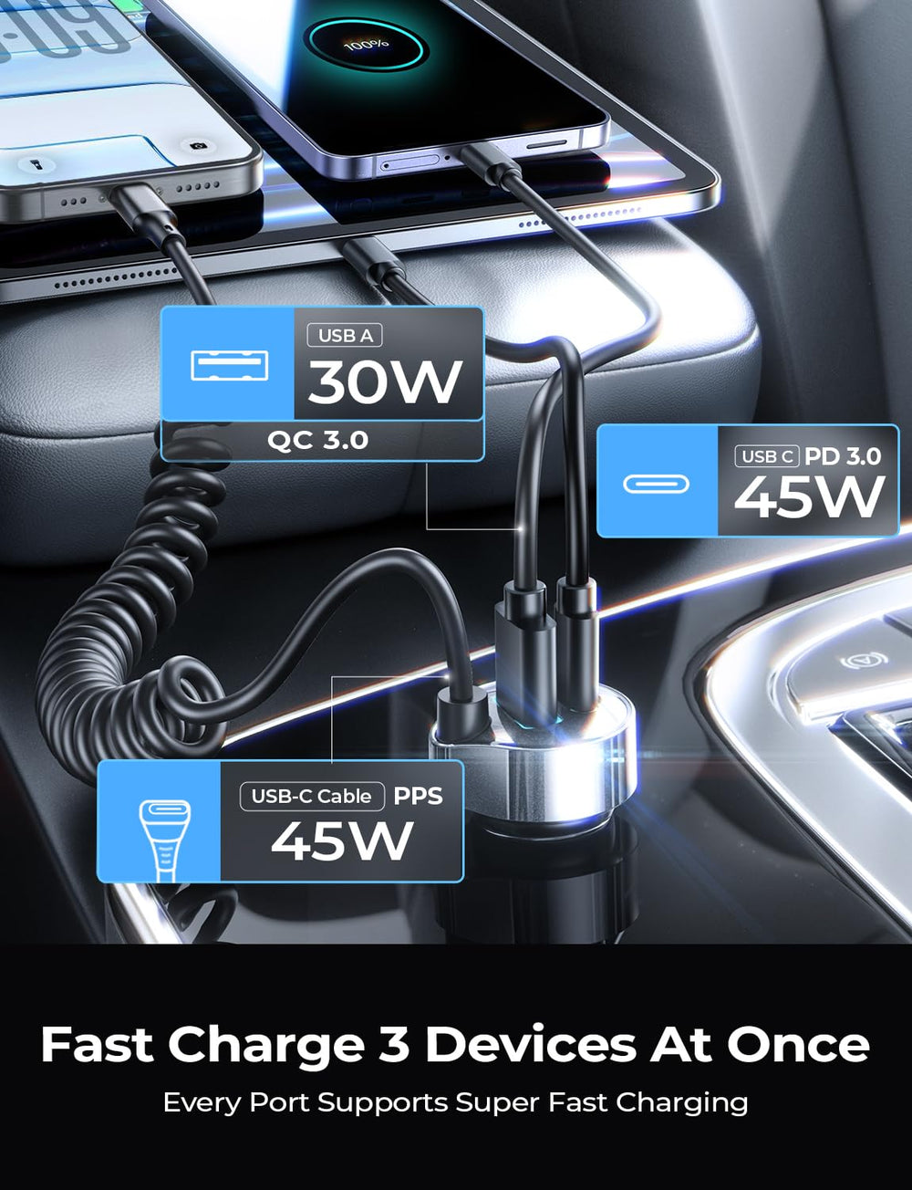 LISEN safety-protections car charger guards against overload and overheating.