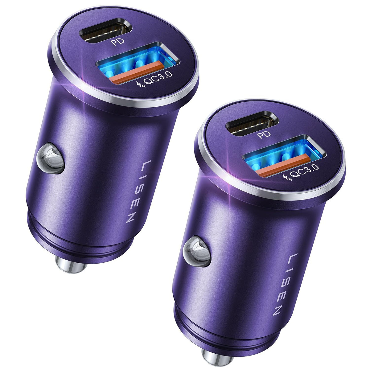 LISEN USB-C car charger front view for fast charging on the go.