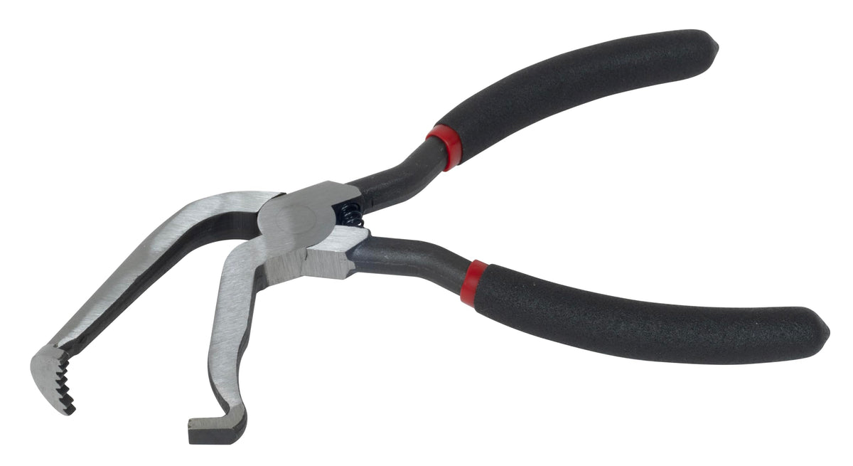 Lisle 37980 angled-tips pliers for easy access and safe connector removal.