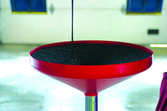 Lisle 38750 pad side view placed inside funnel minimizes spills