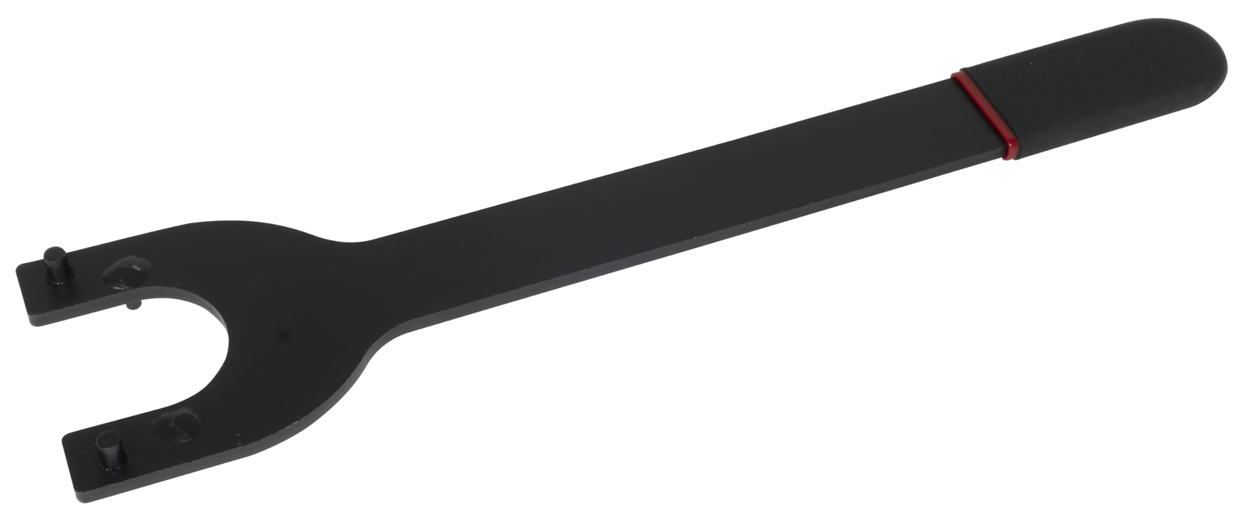 Lisle 44180 fan clutch spanner wrench securing pressed-on water pump pulleys during removal.