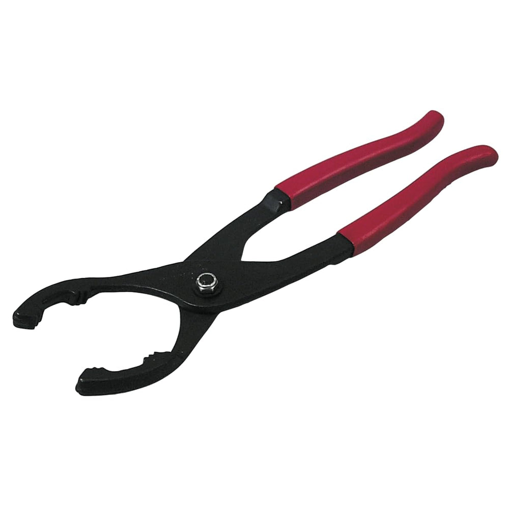 Lisle 50750 oil filter pliers showing slip-joint range for versatile filter fits.