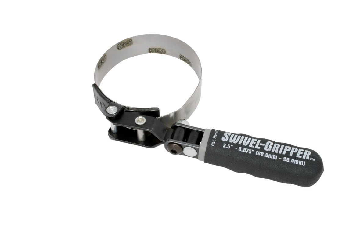 Lisle 57030 standard oil filter swivel wrench band grip secures removal.