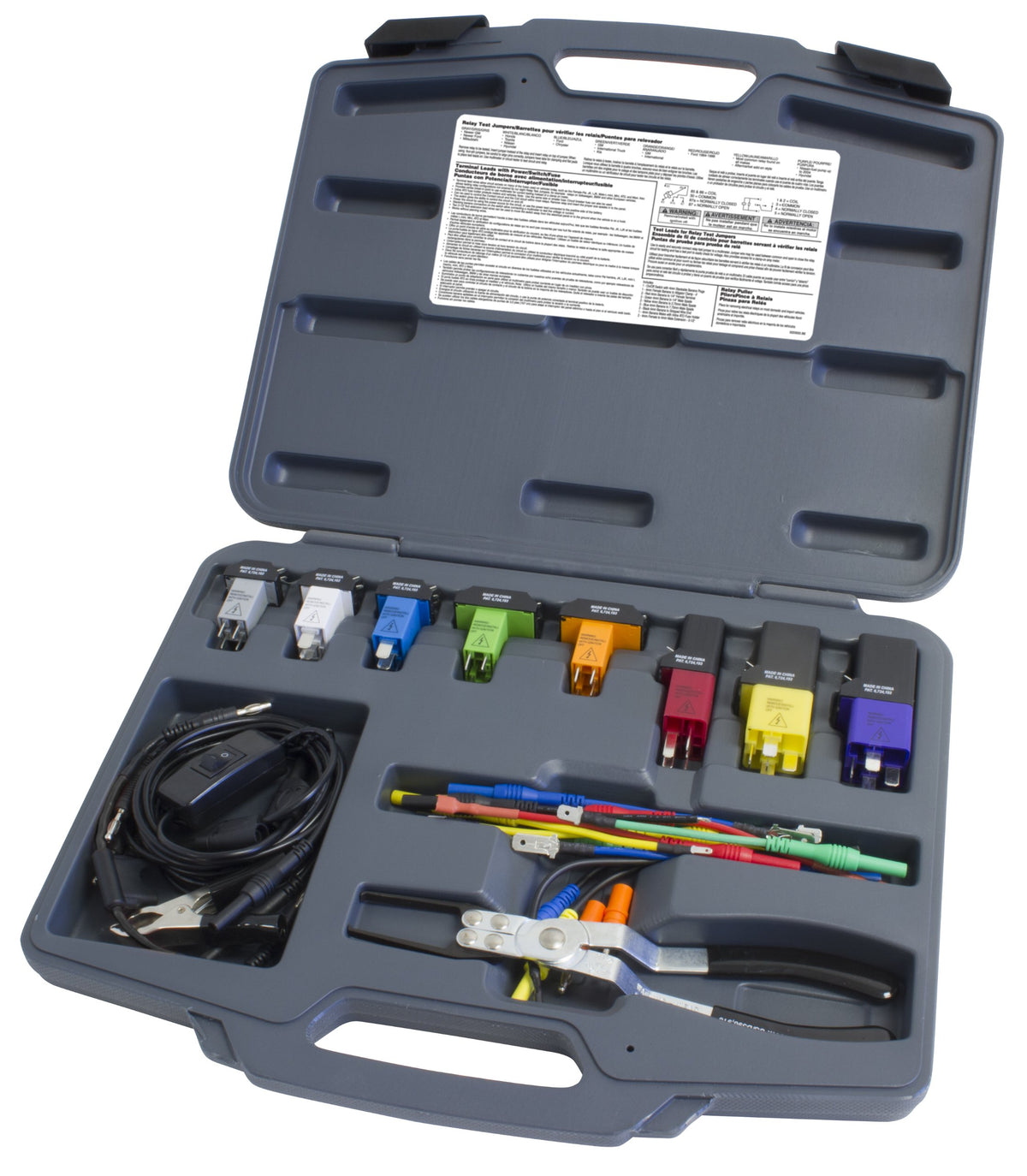 Lisle 69300 Master Relay Test Kit case with jumpers and leads for quick live-circuit testing.
