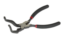 Lisle 90-degree electrical connector pliers with angled tips enable easy access to tight automotive connections.