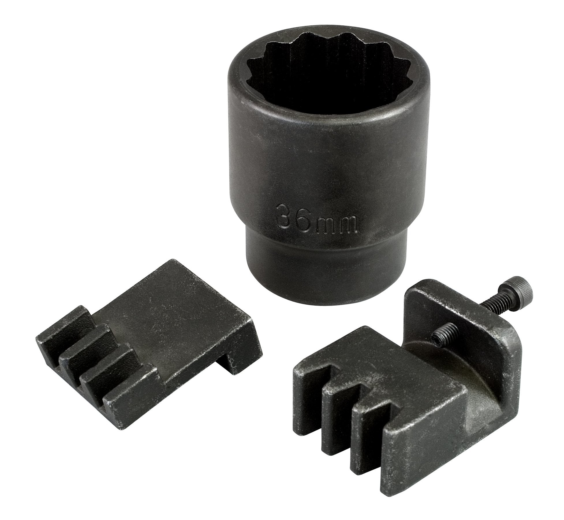 Lisle flywheel locking tool engages Duramax flywheel teeth for secure balancer removal.