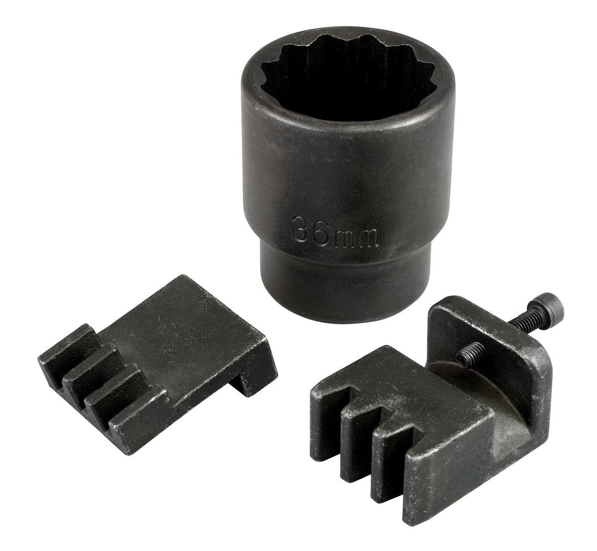 Lisle flywheel locking tool engages Duramax flywheel teeth for secure balancer removal.