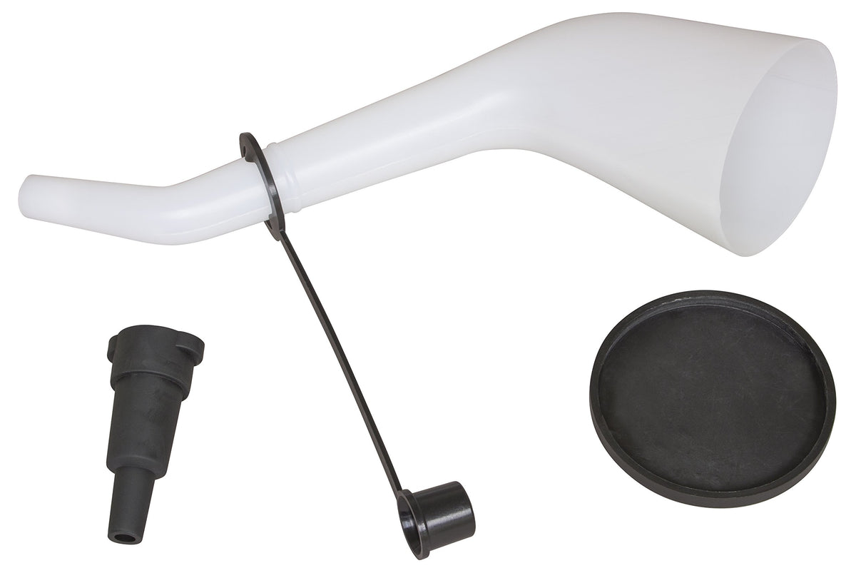 Lisle offset-funnel-cap-lid: cap and lid help keep debris out during brake fluid pours.