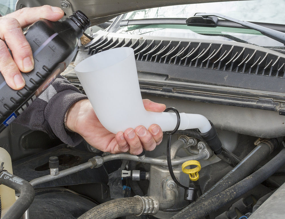 Lisle offset-funnel-transmission-dipstick-adapter enables safe access to transmission tubes.