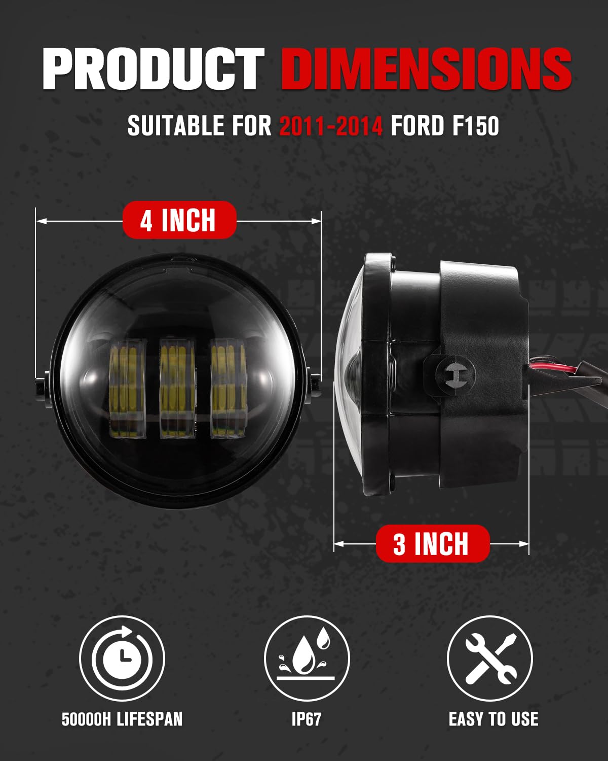 IP67 waterproof housing of LITE-WAY F150 fog lights