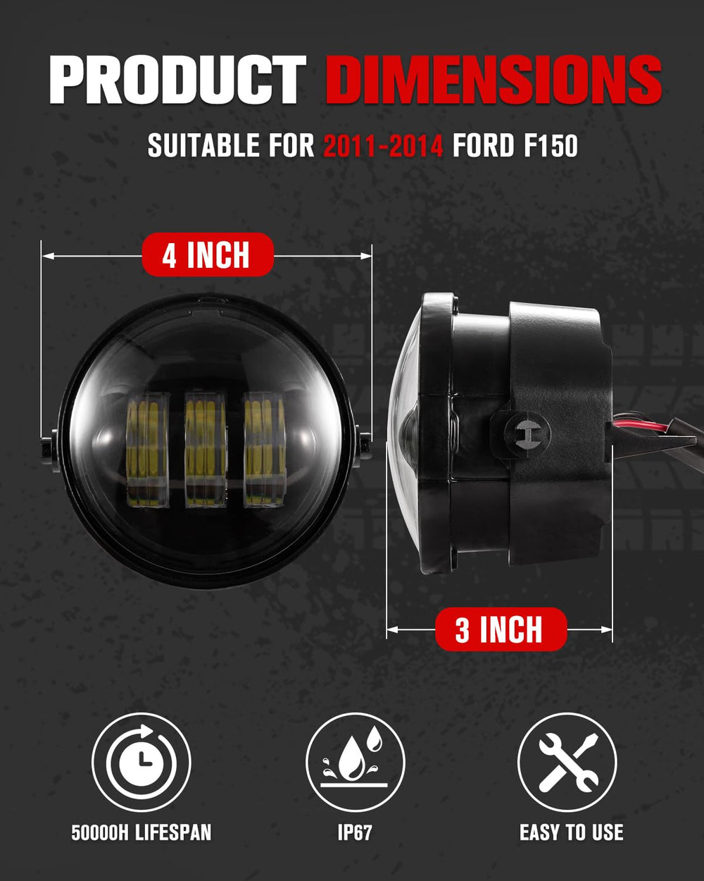 IP67 waterproof housing of LITE-WAY F150 fog lights