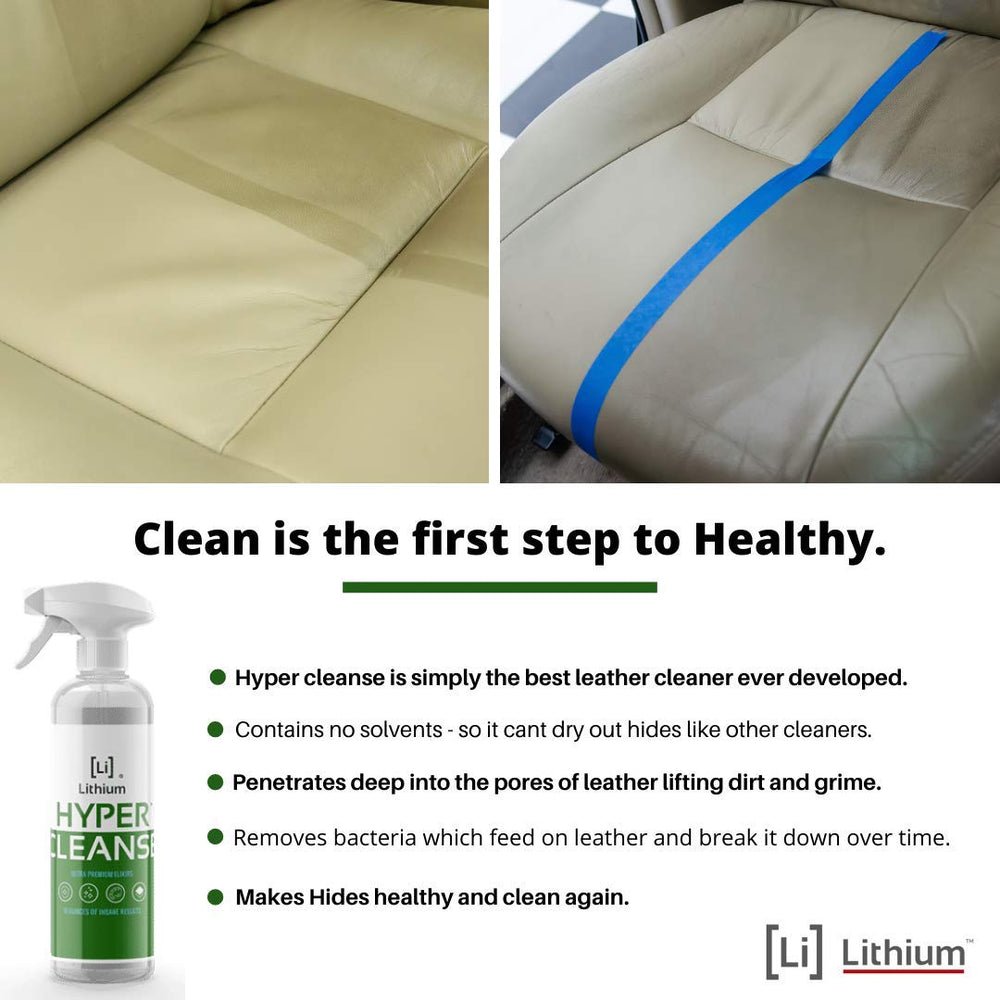 Before and after interior cleaning with Lithium Hyper Cleanse showing showroom-like finish