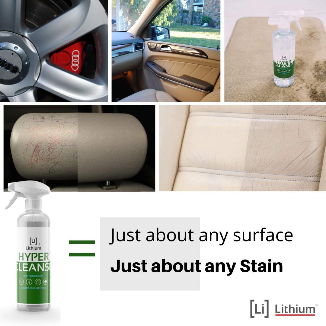 Close-up of Leather cleaning using Lithium Hyper Cleanse for a stain-free surface