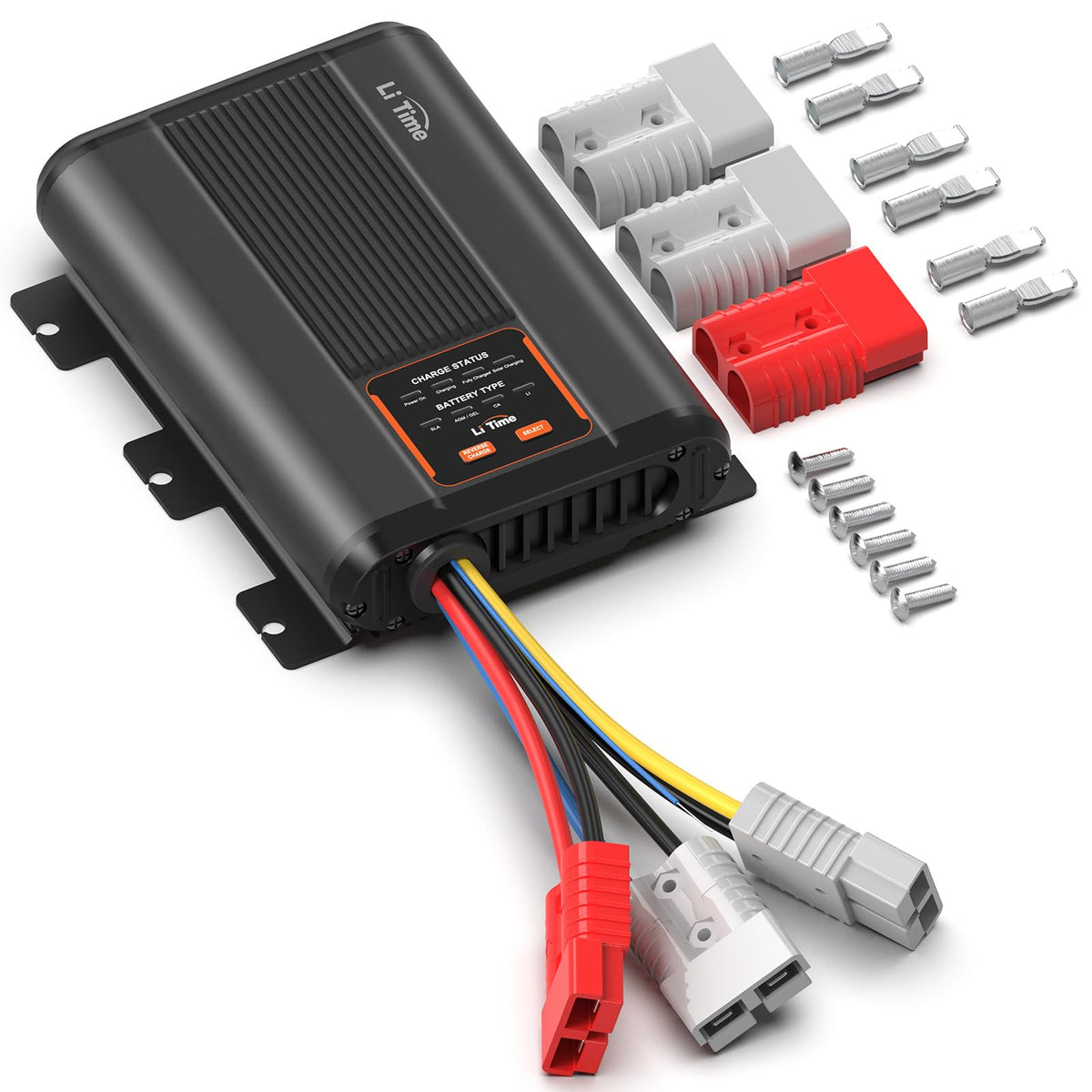 Litime 12V 40A charger front view showing dual input for RV charging