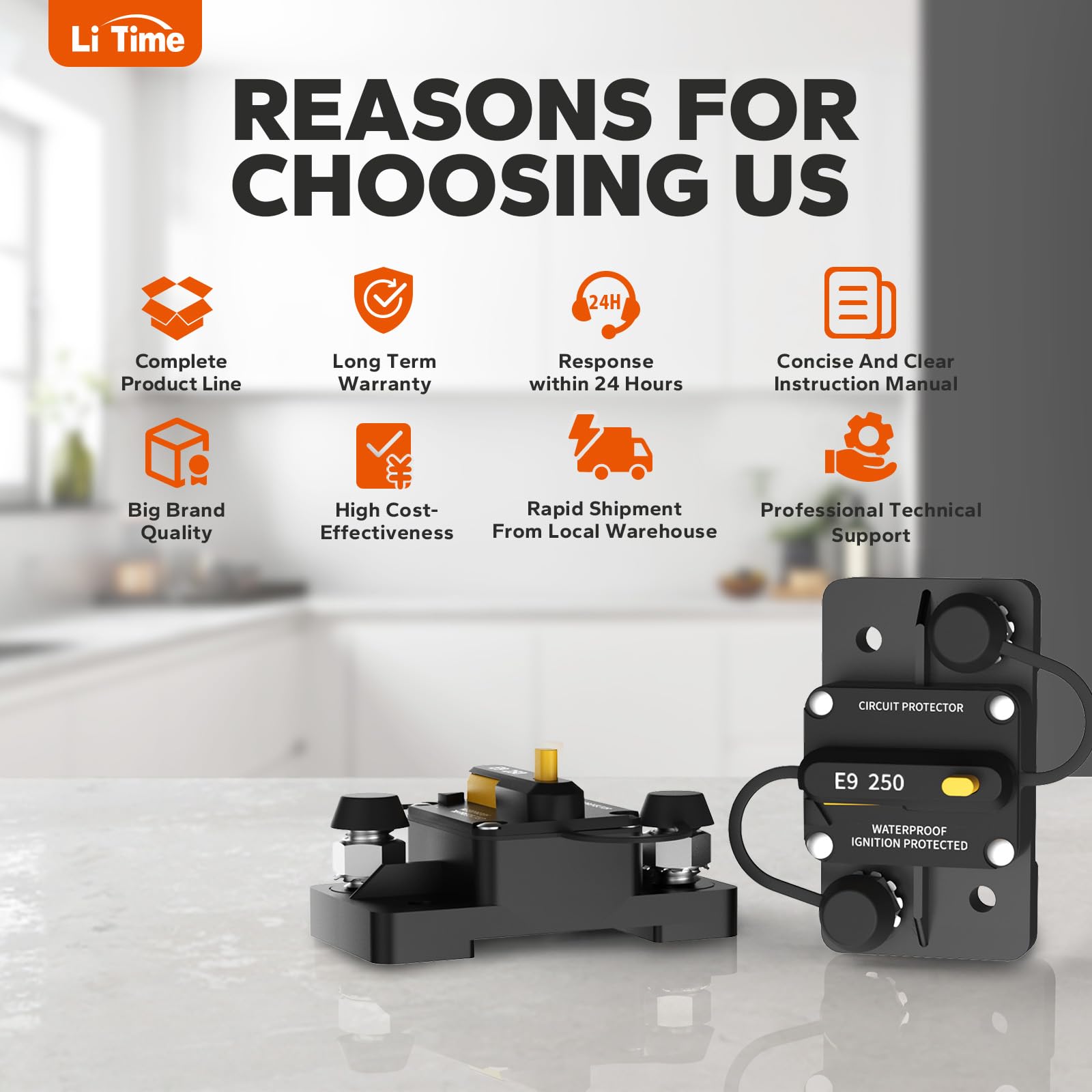 Litime 250A breaker used in solar setups preserves LiFePO4 energy