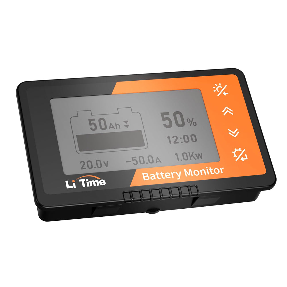 Litime 500A battery monitor display showing voltage, current, and capacity for clear power insight