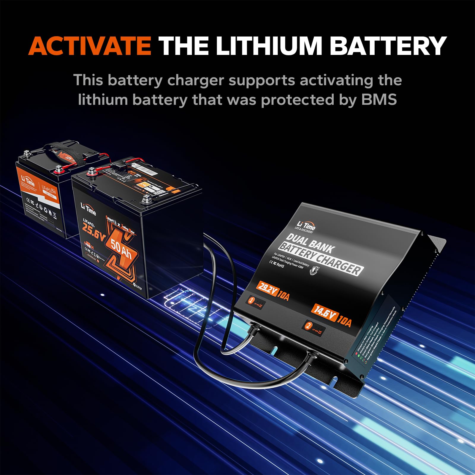 Litime IP65 waterproof housing protects charger in wet marine environments