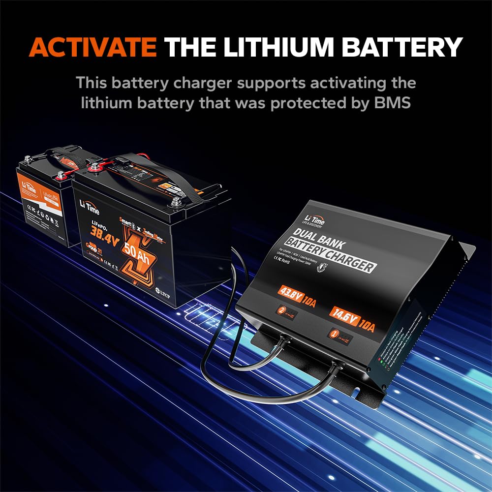 Litime LED indicators display charging status for quick monitoring.