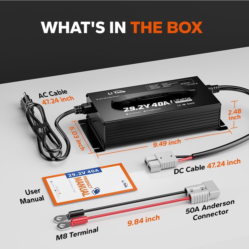 Litime charger shown in a dry environment suitable for RV or home use.