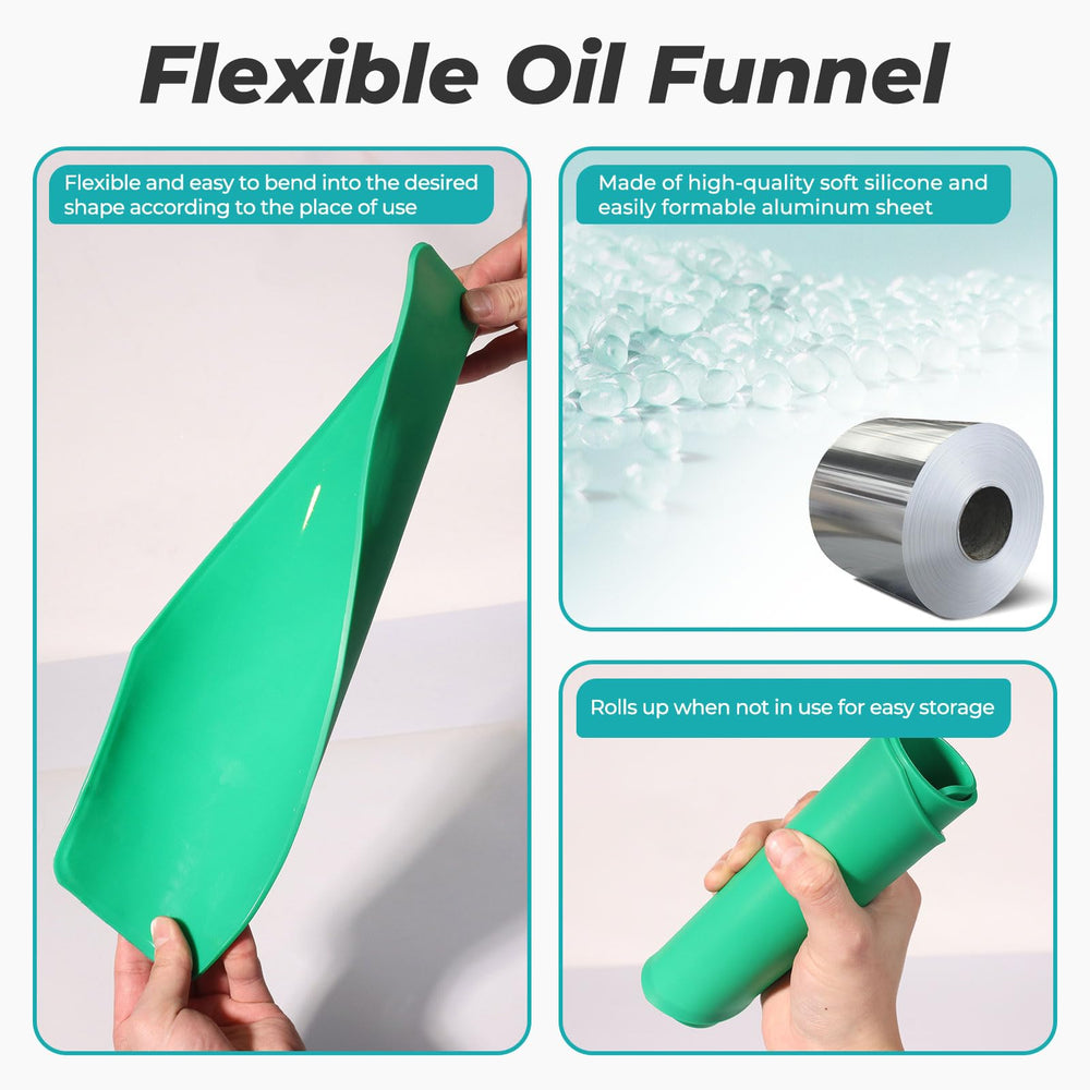 LitKiwi flexible oil funnel reusable for precise oil routing and cleanups.