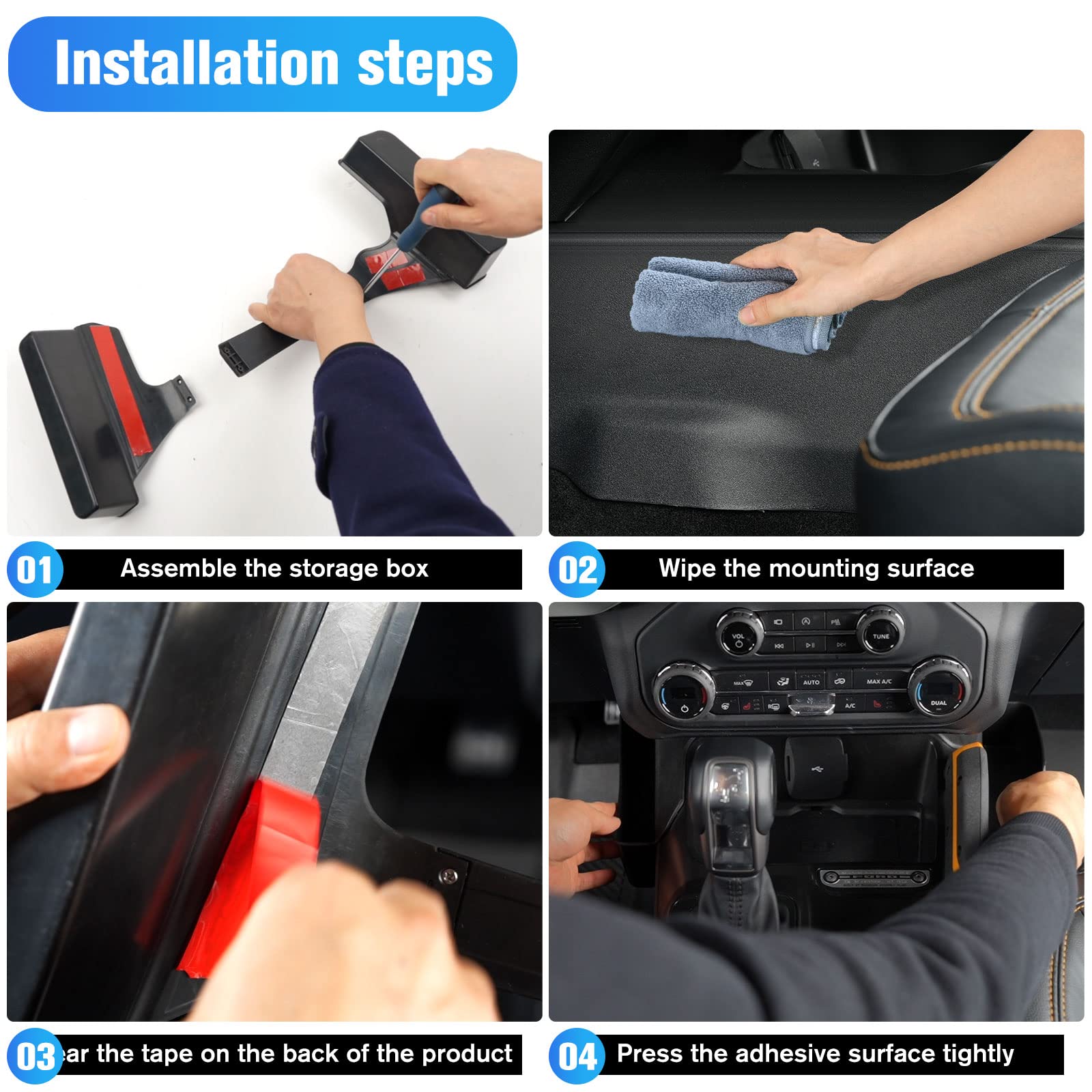 LitMiRaCle easy-install tray fits without glue or drilling in Bronco interior.