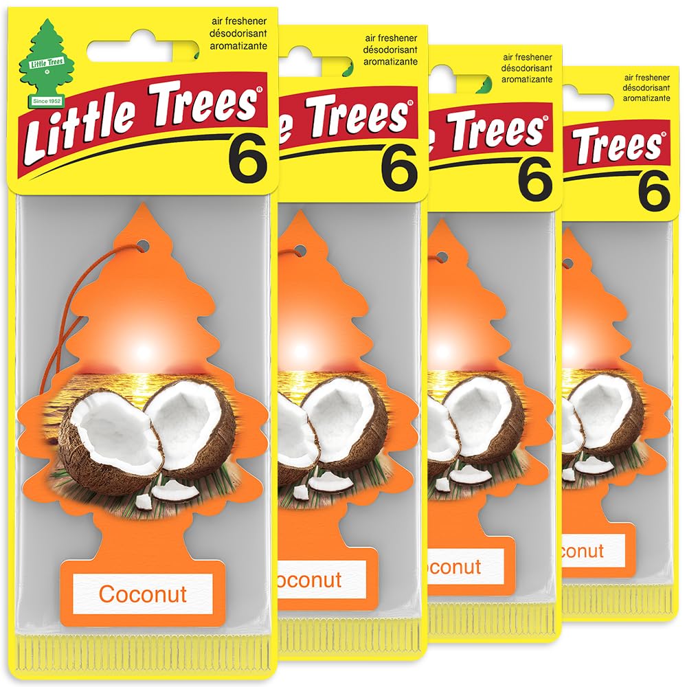 LITTLE TREES Coconut hanging-tree close-up highlighting long-lasting car fragrance.