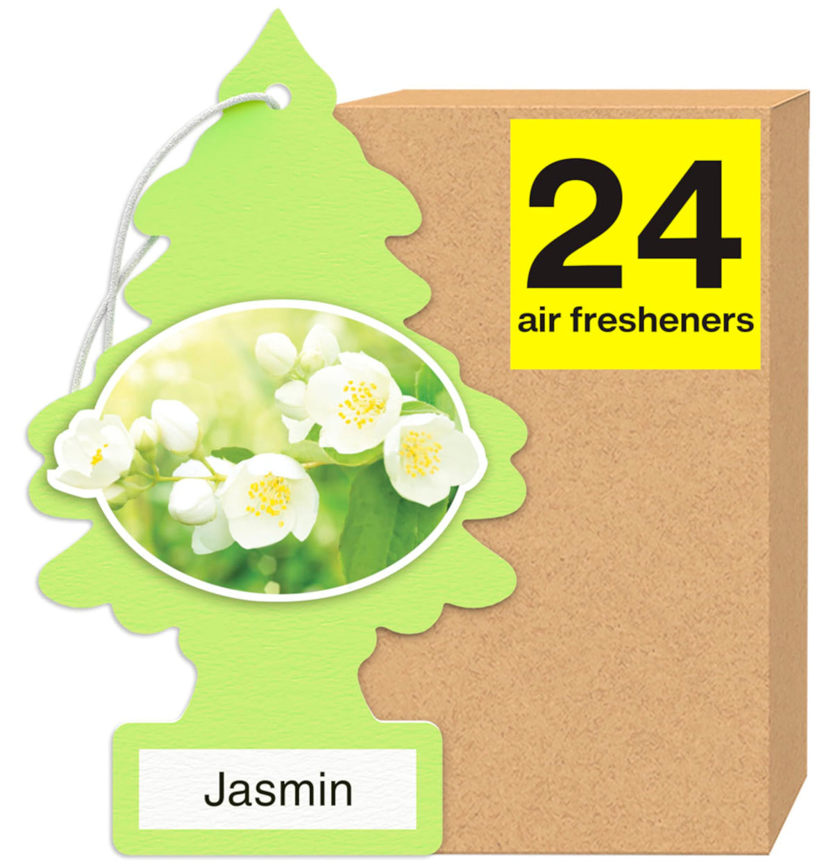 LITTLE TREES Jasmine car air freshener hangs for a fresh jasmine scent on the road.