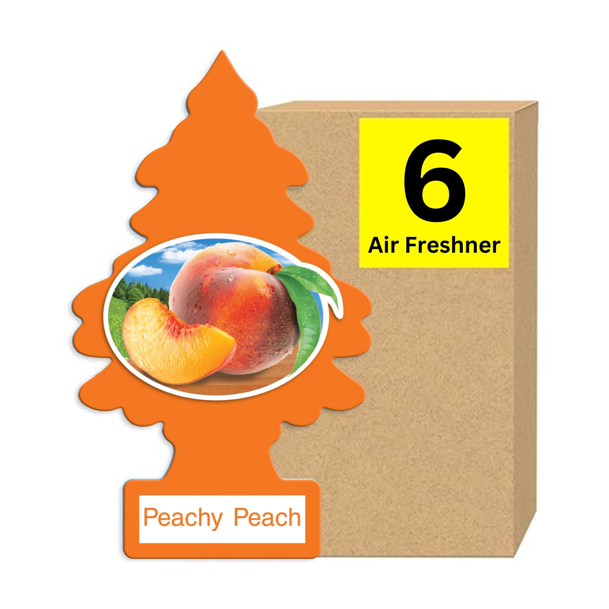Little Trees Peachy Peach hanging air freshener in car, long-lasting fragrance.