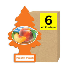 Little Trees Peachy Peach hanging air freshener in car, long-lasting fragrance.