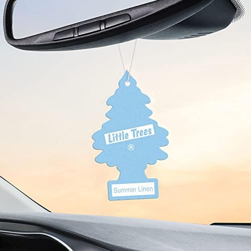 Little Trees Summer Linen bottle display shows a crisp, cotton-peach aroma in any space.