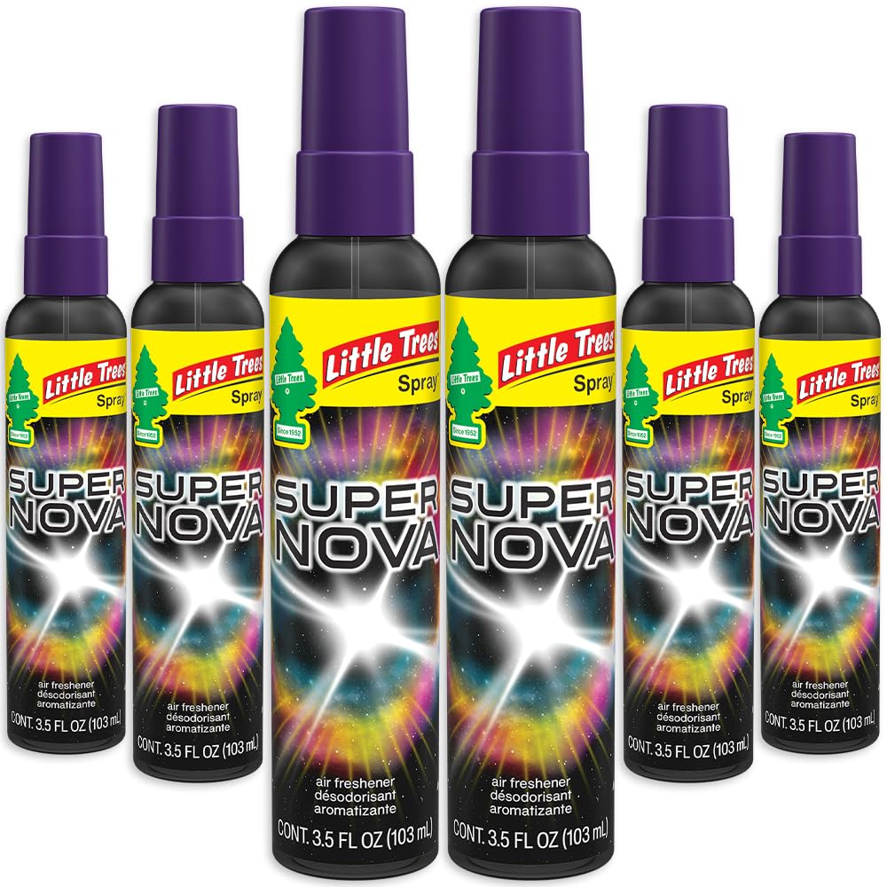 LITTLE TREES Supernova bottle closeup shows long-lasting fragrance for your car