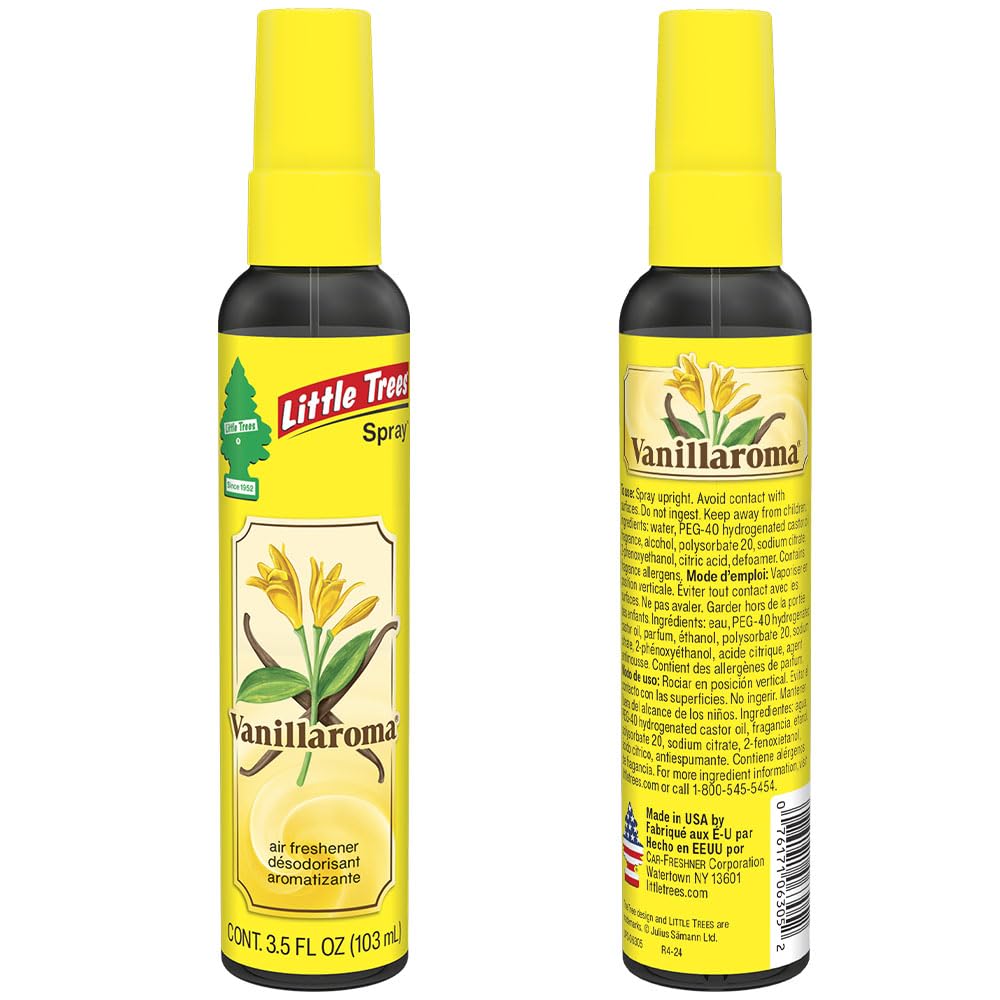 LITTLE TREES Vanillaroma packaging on shelf suggests quick, fresh mood boost.