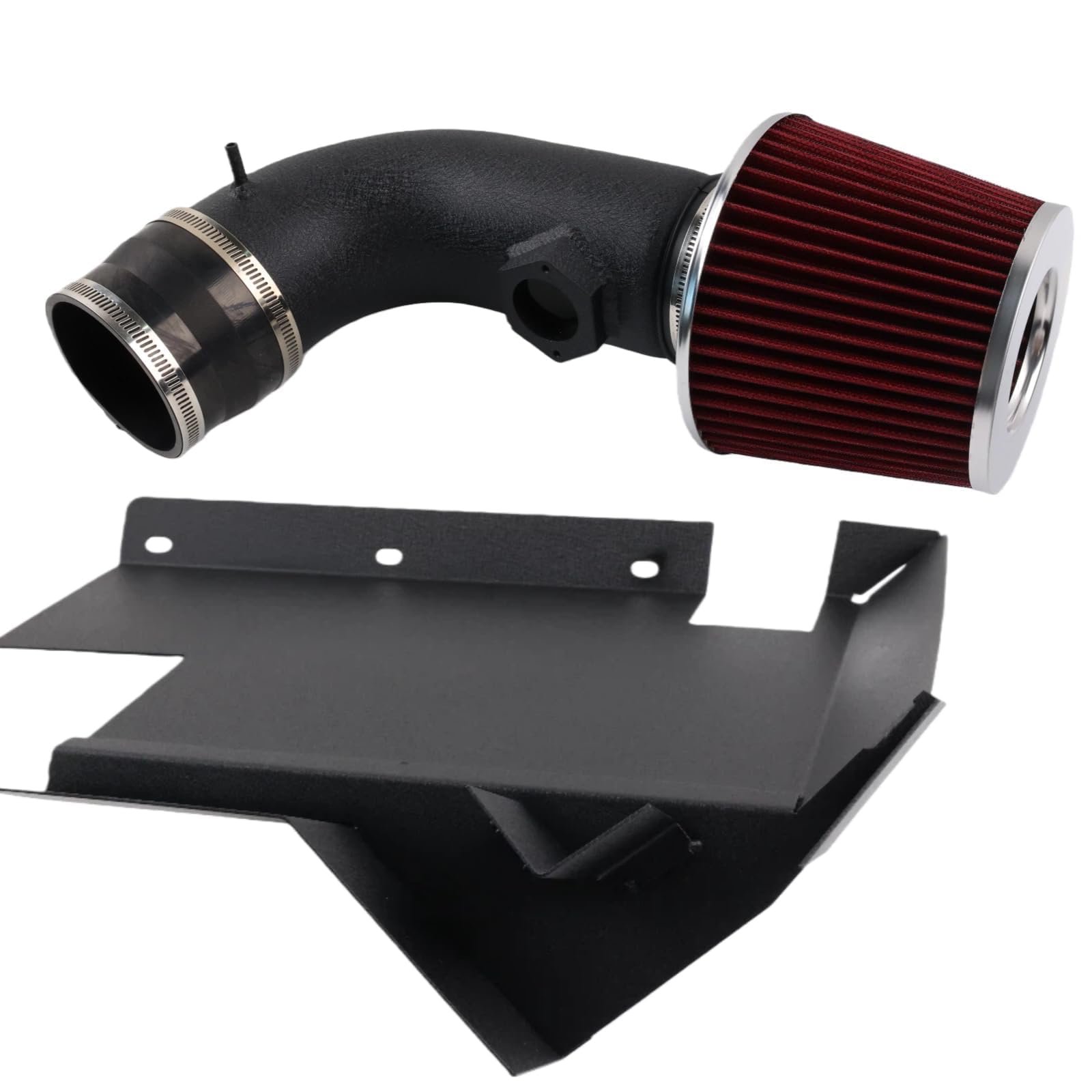 LIUWEIRACING cold air intake assembly in engine bay improves throttle response.