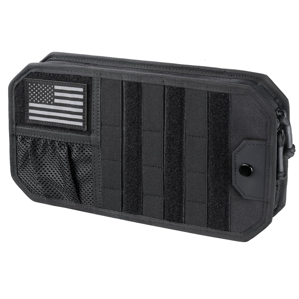LIVANS Tactical Car Sun Visor Organizer front view with accessible sunglasses pocket.